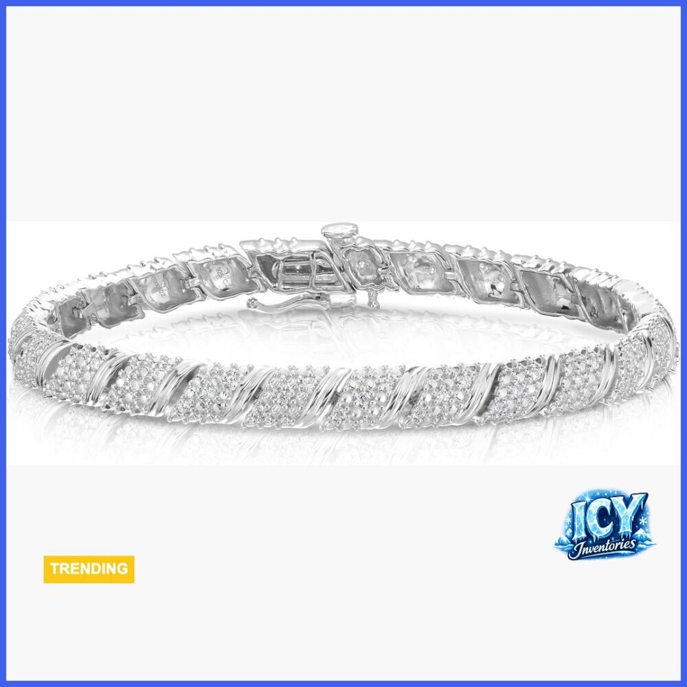 Rhodium Plated 925 Sterling Silver Diamond Tennis Bracelet 1 Cttw